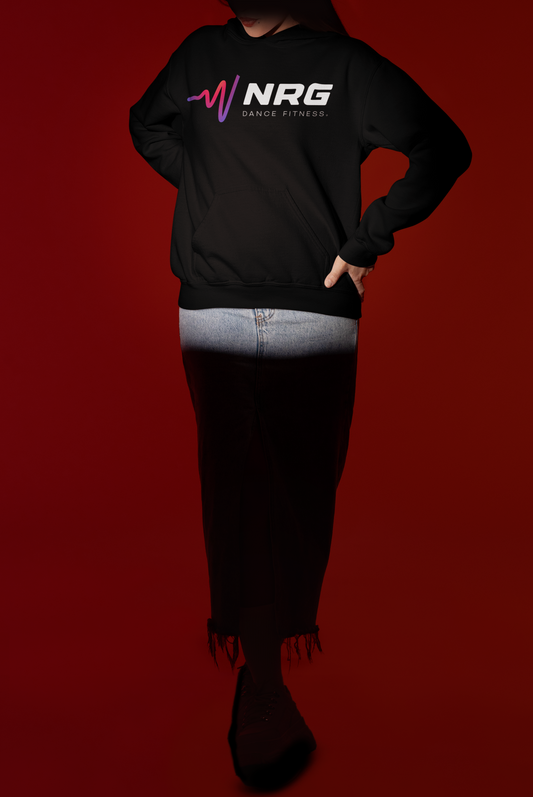 NRG Sweatshirt Hoodie- Black with Pink/Blue Front Logo (Large)