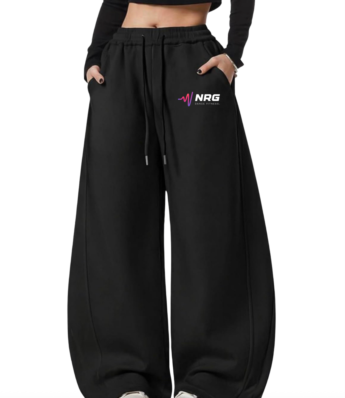 NRG Baggy Barrel Sweatpants Wide Leg Pants for Women Men Y2K Elastic Waist Drawstring Unisex with Pockets