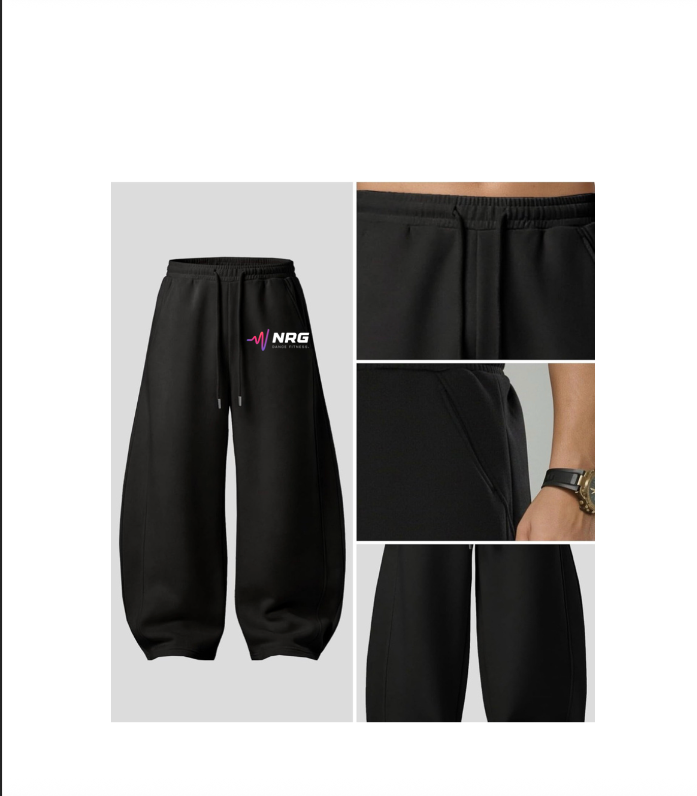 NRG Baggy Barrel Sweatpants Wide Leg Pants for Women Men Y2K Elastic Waist Drawstring Unisex with Pockets
